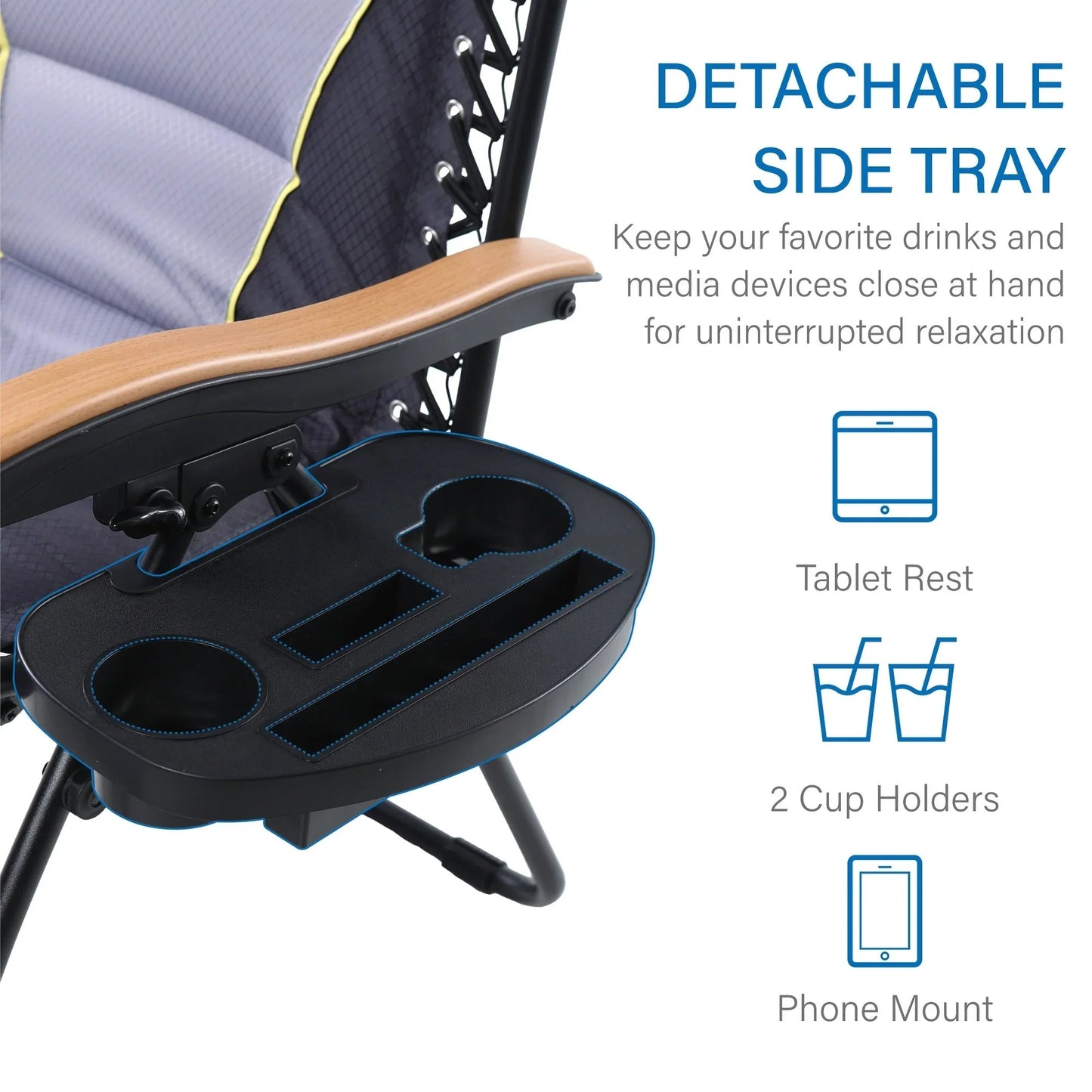 Fauteuil de relaxation zéro gravité XL surdimensionné rembourré avec accoudoirs plus larges et porte-gobelet réglable - N/A