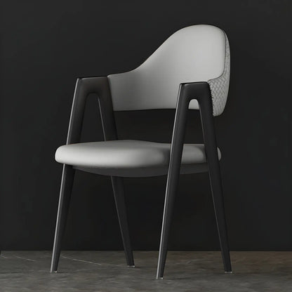Chaise de salle à manger moderne en cuir à dossier ouvert et incurvé avec accoudoirs