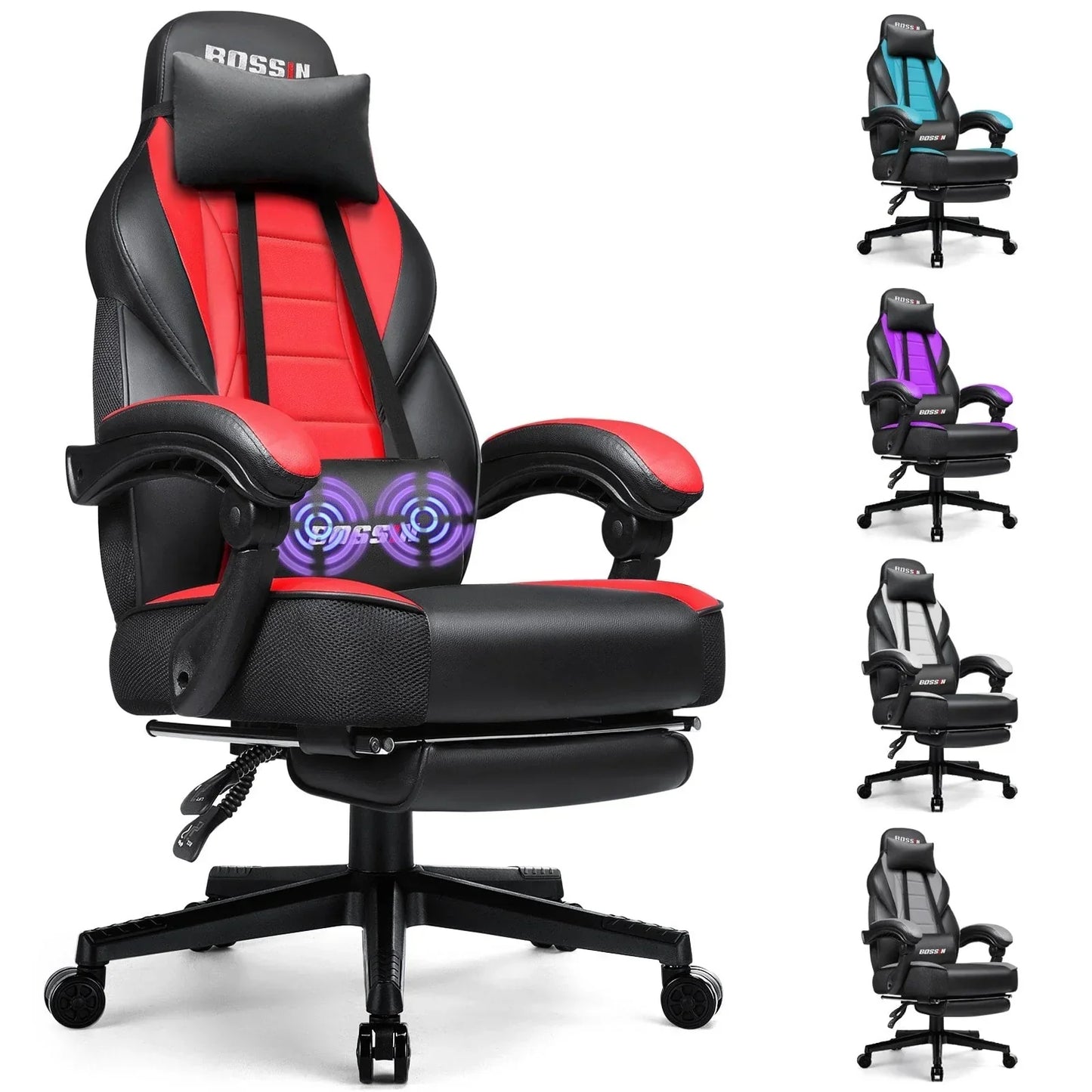 Chaise de jeu style course BOSSIN, fauteuil gamer grande taille 300 lb, chaise d'ordinateur à dossier haut