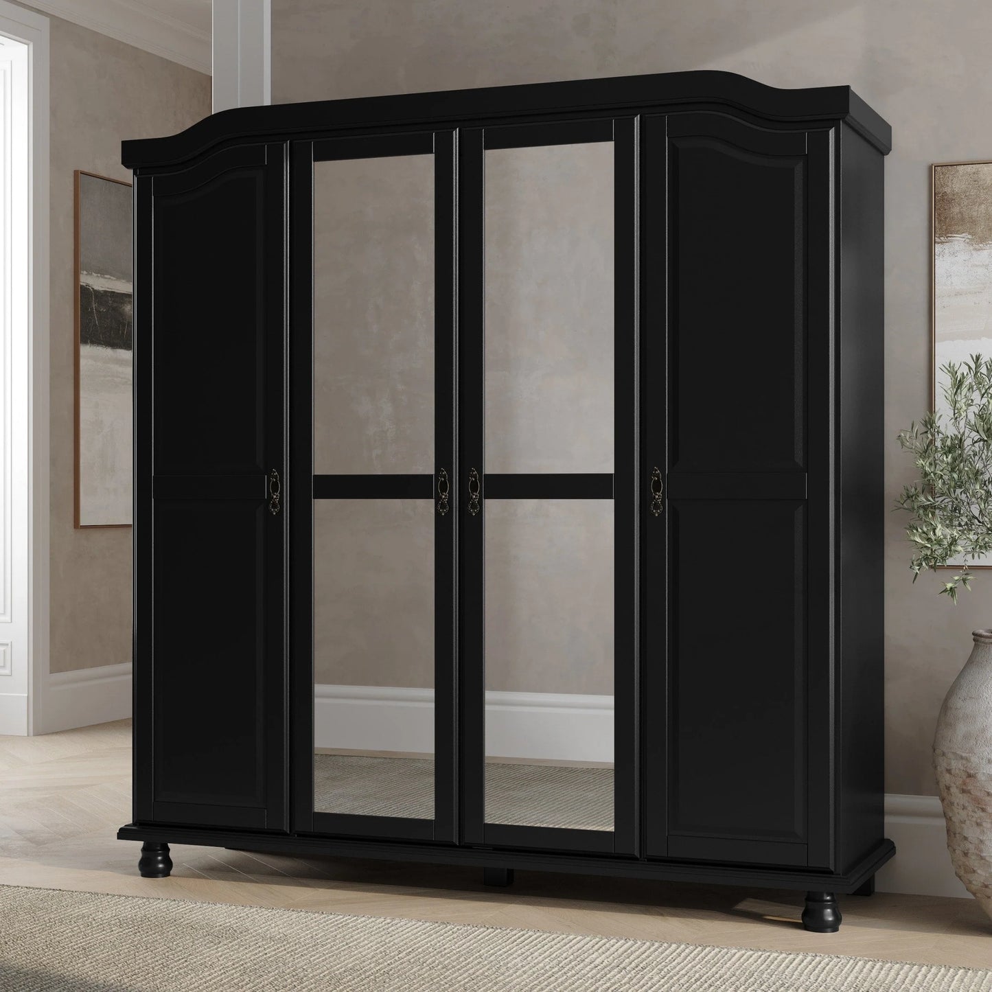Palace Imports Kyle Armoire 4 portes 100 % en bois massif avec portes en bois massif ou portes miroir