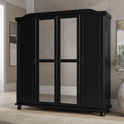 Palace Imports Kyle Armoire 4 portes 100 % en bois massif avec portes en bois massif ou portes miroir