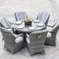 Ensemble de salle à manger rond 7 pièces en rotin tressé d'extérieur avec coussins par Moda Furnishings