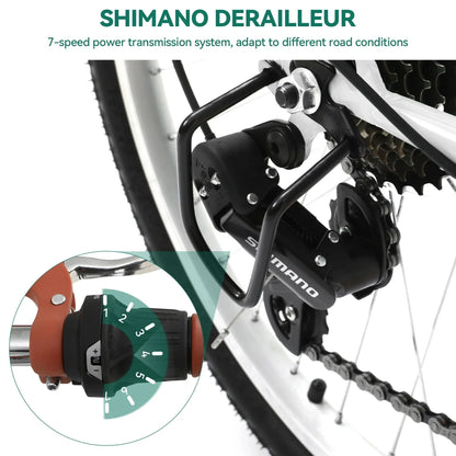 Moasis24/26 Vélo Cruiser 7 Vitesses, Vélo à Cadre Bas Ajustable, Vélo de Ville, Bicyclette