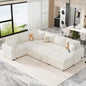 Canapé d'angle en chenille convertible, canapé-lit en forme de L avec pouf de rangement, 3 oreillers et dispositifs de charge