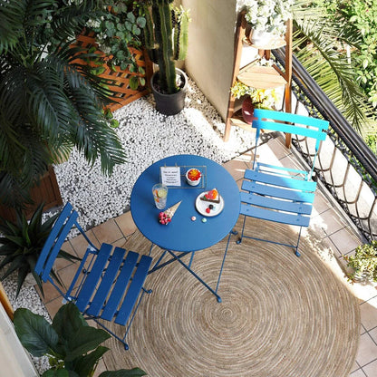 Ensemble bistrot pliant en métal 3 pièces, salon de conversation intérieur/extérieur résistant aux intempéries pour patio, cour, jardin