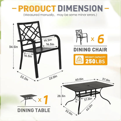 SUNCROWN Salon de jardin 5/7 pièces en acier avec table à lattes métalliques et chaises empilables Structure thermolaquée