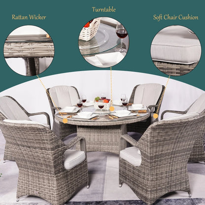 Ensemble de salle à manger rond 7 pièces en rotin tressé d'extérieur avec coussins par Moda Furnishings