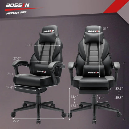 Chaise de jeu style course BOSSIN, fauteuil gamer grande taille 300 lb, chaise d'ordinateur à dossier haut