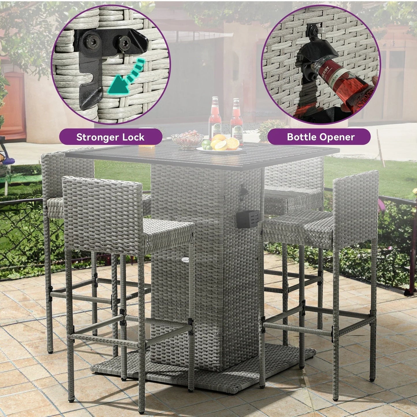 Ensemble de bar extérieur en osier Moasis 5 pièces - 5 PCS