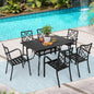 SUNCROWN Salon de jardin 5/7 pièces en acier avec table à lattes métalliques et chaises empilables Structure thermolaquée