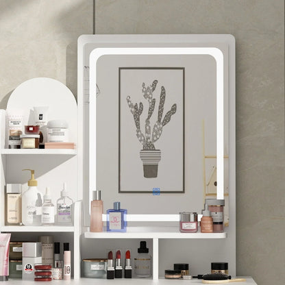 Coiffeuse avec miroir LED intégré et tabouret