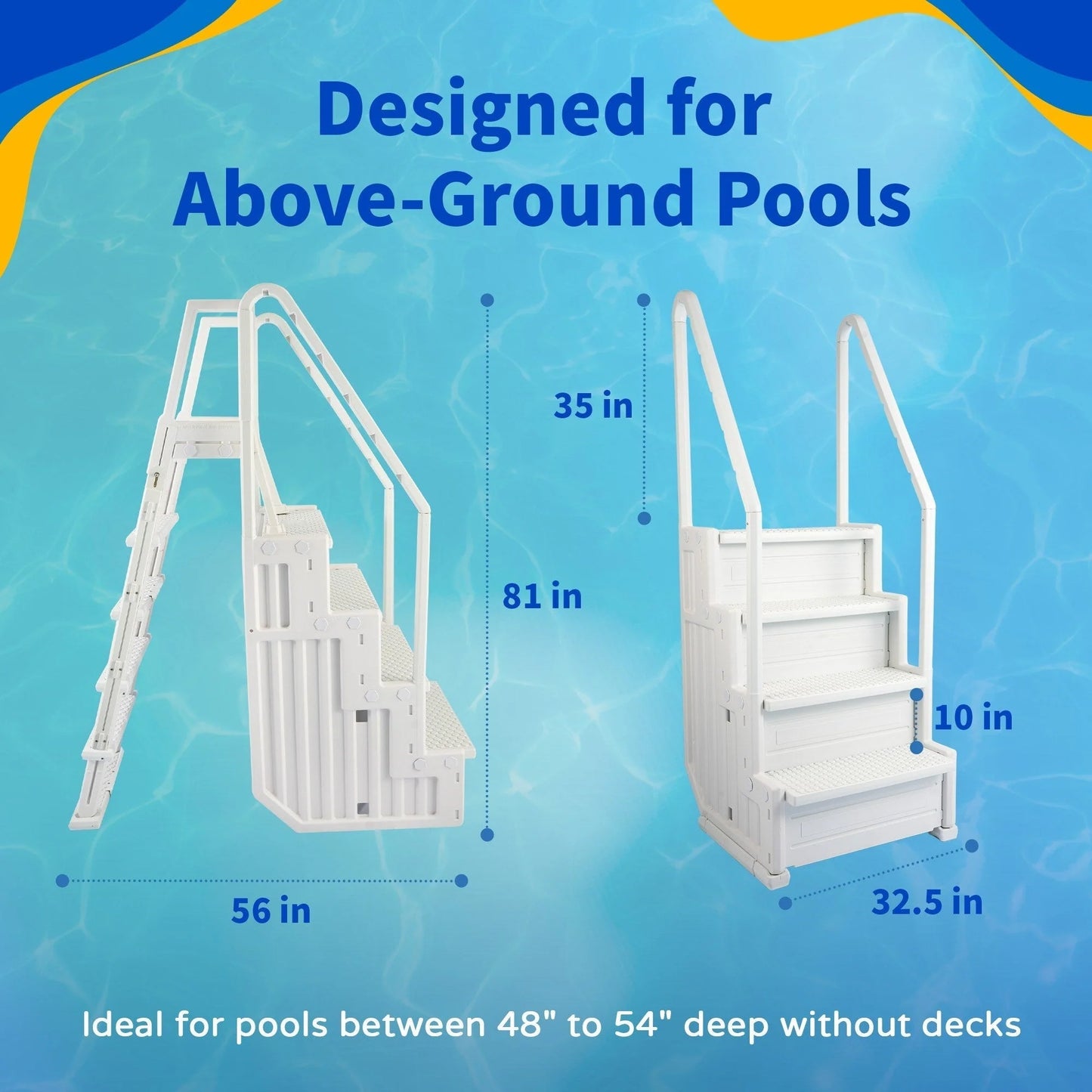 Escalier de piscine facile Blue Wave avec échelle extérieure pour piscines hors sol - 32,5 po L x 56 po P x 81 po H
