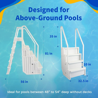Escalier de piscine facile Blue Wave avec échelle extérieure pour piscines hors sol - 32,5 po L x 56 po P x 81 po H