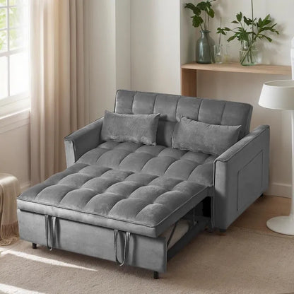 Causeuse futon moderne en velours avec dossier inclinable et poches, 2 places ??Gris foncé / Gris clair / Bleu / Noir