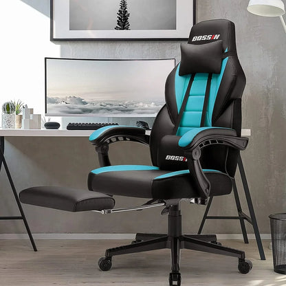 Chaise de jeu style course BOSSIN, fauteuil gamer grande taille 300 lb, chaise d'ordinateur à dossier haut