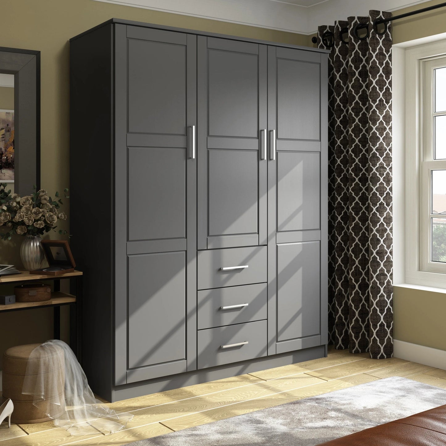 Palace Imports Armoire Cosmo 3 portes 100 % bois massif avec portes en bois massif ou portes miroir