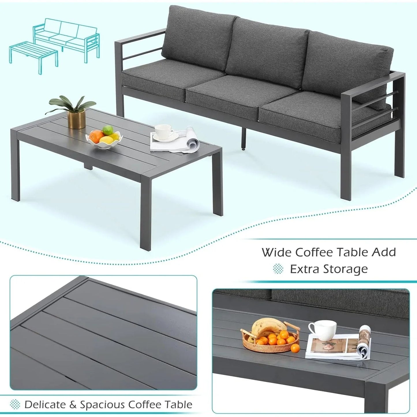 AECOJOY Ensemble de 7 Meubles de Jardin en Aluminium pour Extérieur