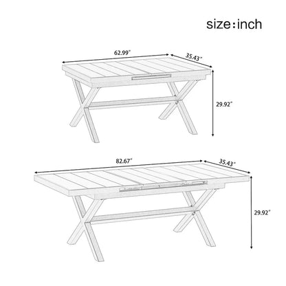 Ensemble de salle à manger d'extérieur extensible 7 pièces avec table extensible et 6 fauteuils
