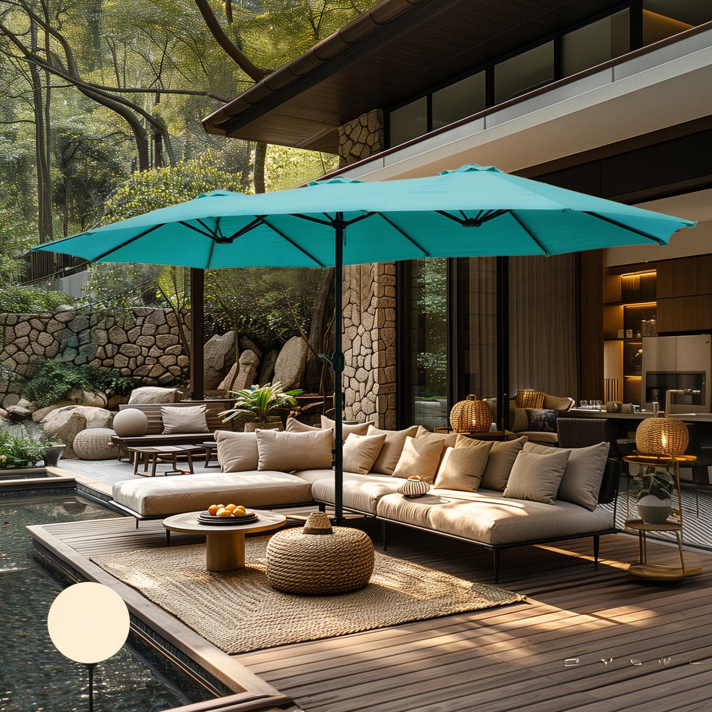 MAISON ARTS Grand Parasol Double Face de 4,5 m avec Base Incluse pour Patio