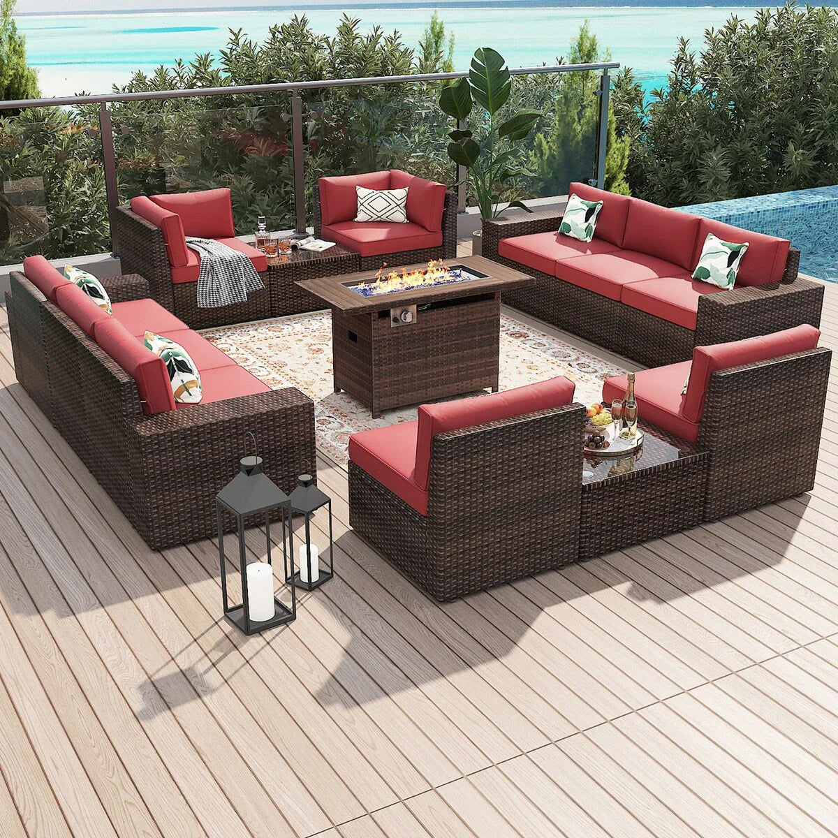 Ensemble de mobilier de jardin 13 pièces avec table brasero de 44 pouces