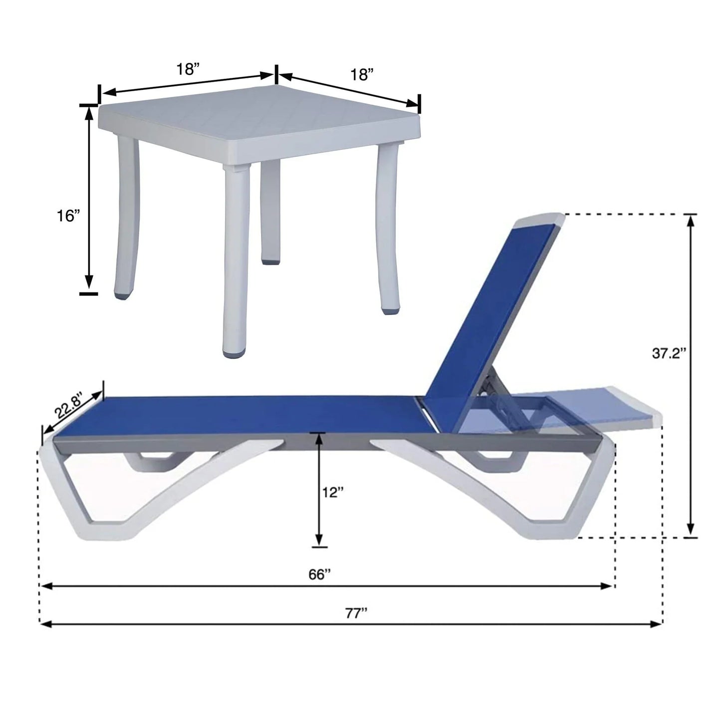 Kozyard Alan Chaise longue de patio inclinable et réglable, entièrement plate, en aluminium et résine de polypropylène