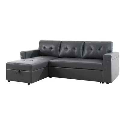Canapé d'angle réversible convertible avec lit gigogne, méridienne de rangement et pieds durables