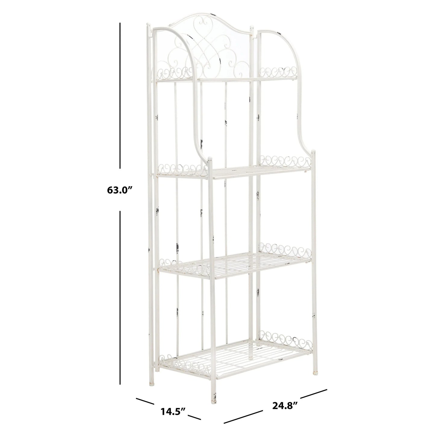 SAFAVIEH Bryn Étagère de boulanger d'extérieur victorienne en fer forgé à 4 niveaux - 63,5 cm l x 38,1 cm P x 160 cm H - 25L x 15P x 63H