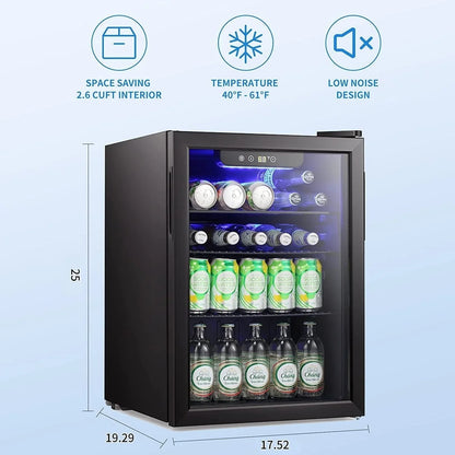 Mini-réfrigérateur - Réfrigérateur à boissons 100 canettes, cave à vin, porte vitrée transparente, petit réfrigérateur à boissons avec écran tactile - 73,6 litres