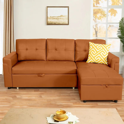 Canapé d'angle réversible convertible avec lit gigogne, méridienne de rangement et pieds durables