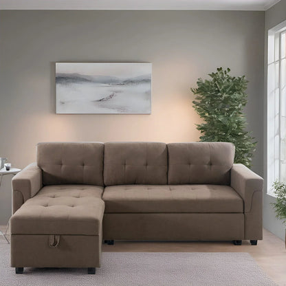 Canapé d'angle réversible convertible avec lit gigogne, méridienne de rangement et pieds durables