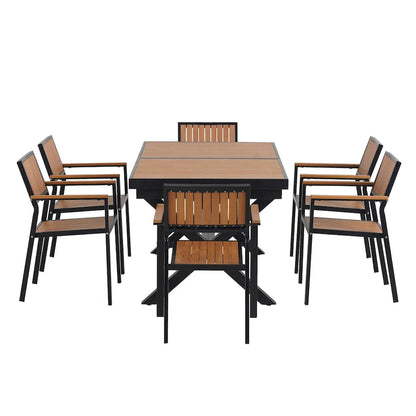 Ensemble de salle à manger d'extérieur extensible 7 pièces avec table extensible et 6 fauteuils