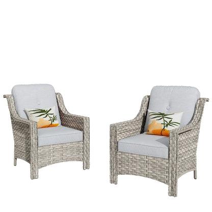 HOOOWOOO Ensemble de 2 chaises de patio extérieures en osier et rotin à dossier haut