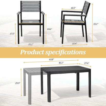 Ensemble de salle à manger extérieur 5/7 pièces en aluminium avec chaises empilables et table extensible