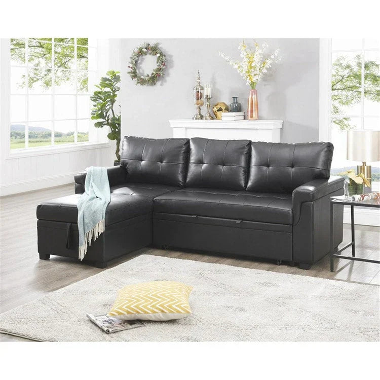 Canapé d'angle réversible convertible avec lit gigogne, méridienne de rangement et pieds durables