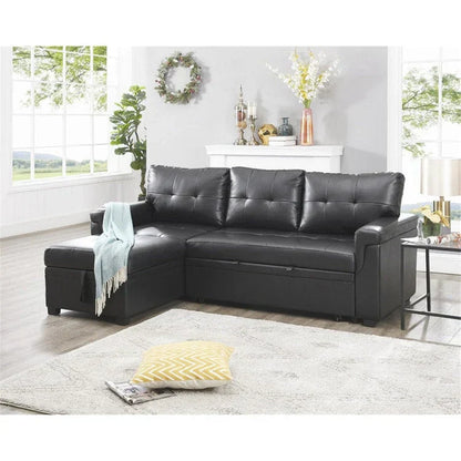 Canapé d'angle réversible convertible avec lit gigogne, méridienne de rangement et pieds durables