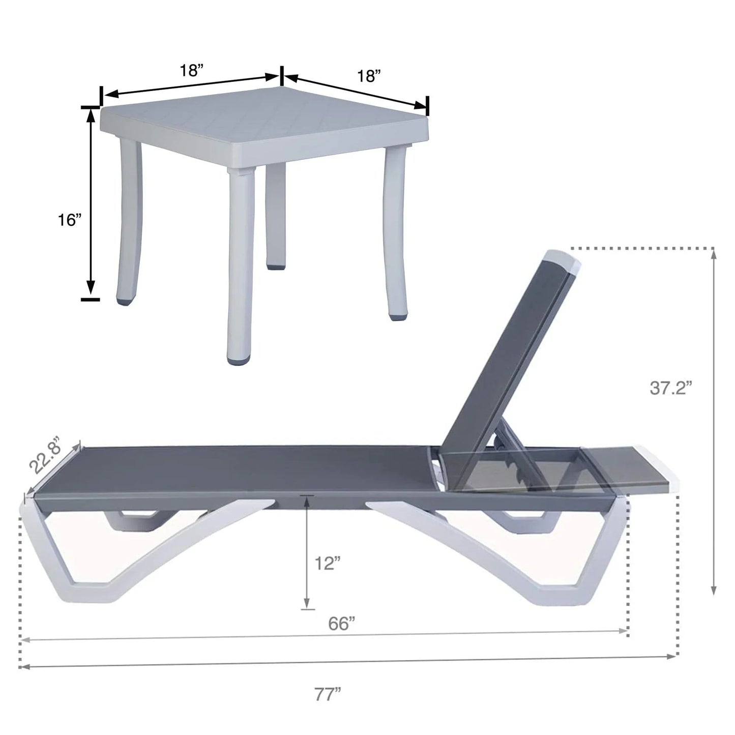 Kozyard Alan Chaise longue de patio inclinable et réglable, entièrement plate, en aluminium et résine de polypropylène
