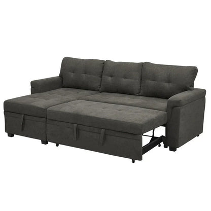 Canapé d'angle réversible convertible avec lit gigogne, méridienne de rangement et pieds durables