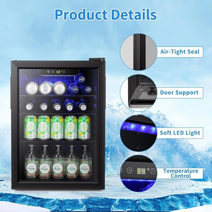 Mini-réfrigérateur - Réfrigérateur à boissons 100 canettes, cave à vin, porte vitrée transparente, petit réfrigérateur à boissons avec écran tactile - 73,6 litres