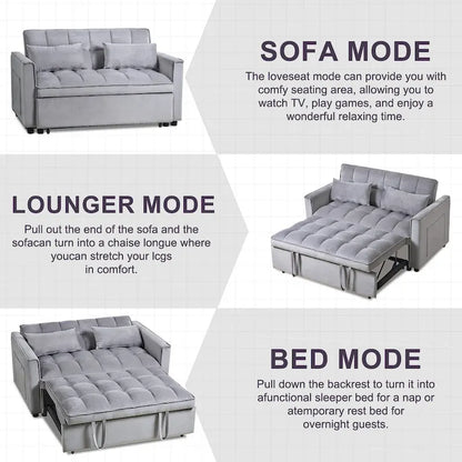 Causeuse futon moderne en velours avec dossier inclinable et poches, 2 places ??Gris foncé / Gris clair / Bleu / Noir