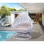 LeisureMod Fauteuil suspendu œuf 2 places avec support - Balançoire / hamac de patio en rotin osier pour extérieur/intérieur avec coussins