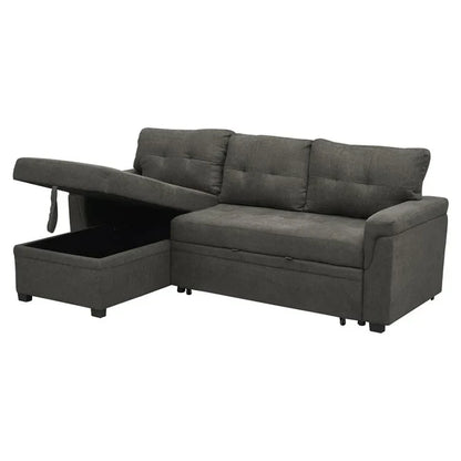 Canapé d'angle réversible convertible avec lit gigogne, méridienne de rangement et pieds durables