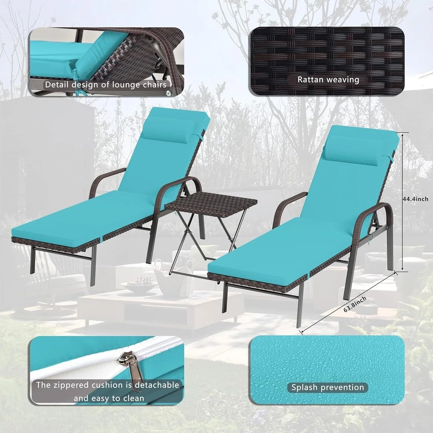 Ensemble de 3 chaises longues d'extérieur Kullavik