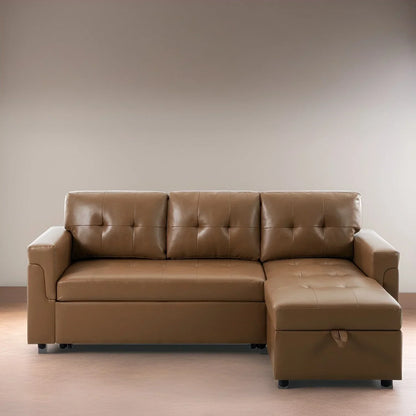 Canapé d'angle réversible convertible avec lit gigogne, méridienne de rangement et pieds durables