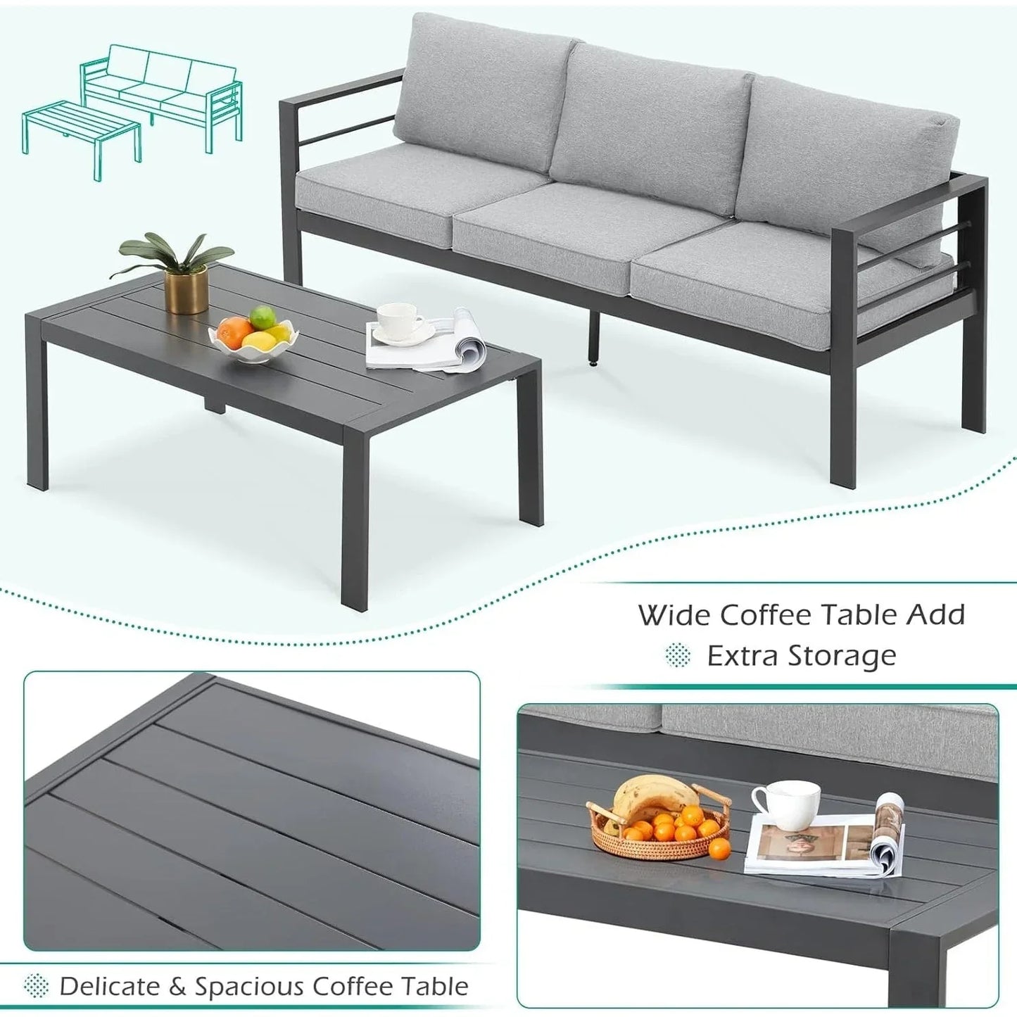 AECOJOY Ensemble de 7 Meubles de Jardin en Aluminium pour Extérieur