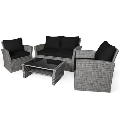 Ensemble de 4 pièces de canapé de patio avec table basse, salon de jardin