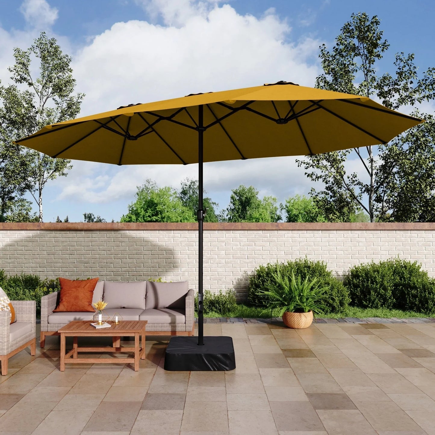 MAISON ARTS Grand Parasol Double Face de 4,5 m avec Base Incluse pour Patio