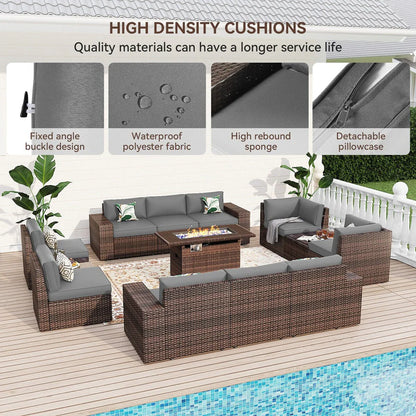 Ensemble de mobilier de jardin 13 pièces avec table brasero de 44 pouces