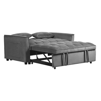 Causeuse futon moderne en velours avec dossier inclinable et poches, 2 places ??Gris foncé / Gris clair / Bleu / Noir