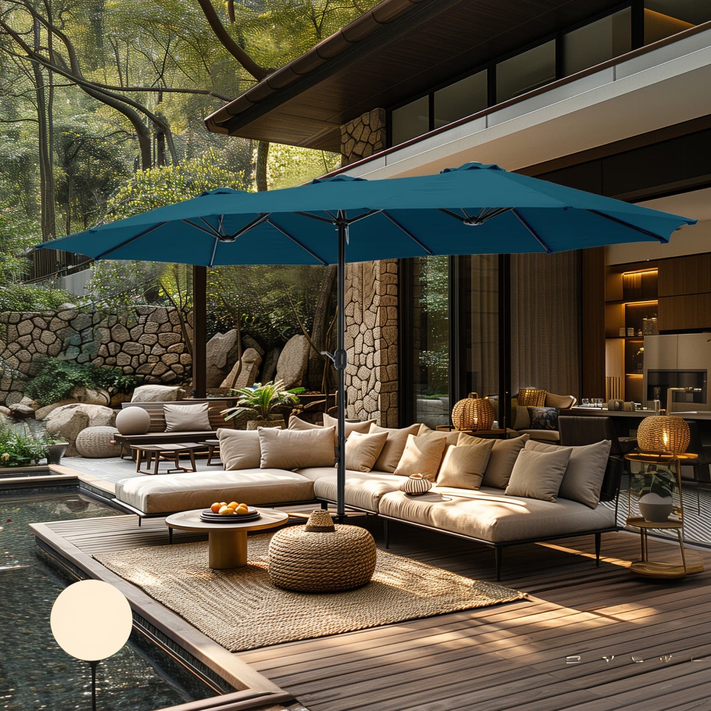 MAISON ARTS Grand Parasol Double Face de 4,5 m avec Base Incluse pour Patio