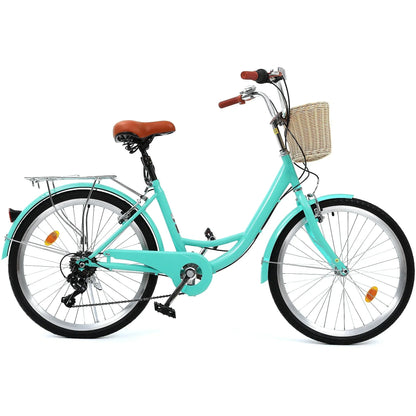 Moasis24/26 Vélo Cruiser 7 Vitesses, Vélo à Cadre Bas Ajustable, Vélo de Ville, Bicyclette